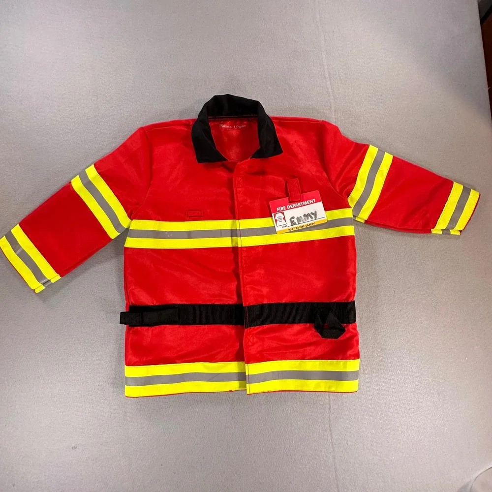 Melissa & Doug Kids Fire Chief Costume Jacket Red Reflective Dress Up Coat